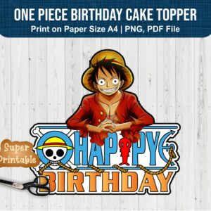 One Piece Birthday Cake Topper Printable PDF PNG Best Seller