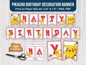 Printable banner pdf Pikachu birthday decoration banner