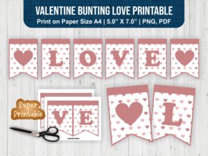 Valentine Bunting Love Printable Banner PDF and PNG Individual