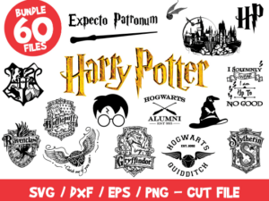 Harry Potter SVG 60 Files Bundle, Harry Potter Bundle SVG, HP Svg Cricut Silhouette, Hogwart Svg, Quidditch Svg, Gryffindor Vinyl Cut File