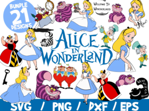 Alice In Wonderland SVG Bundle, Alice SVG, We're All Mad Here Cricut, Vector, Clipart, Vinyl, Wall Decal, Cheshire Cat SVG, Disney, Welcome