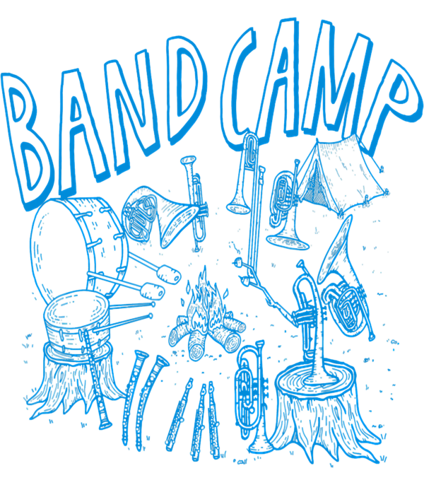 Band Camp Blue Instruments Around Campfire Band T Shirt result Vectorency Band Camp - (Blue) Instruments Around Campfire - Band PNG