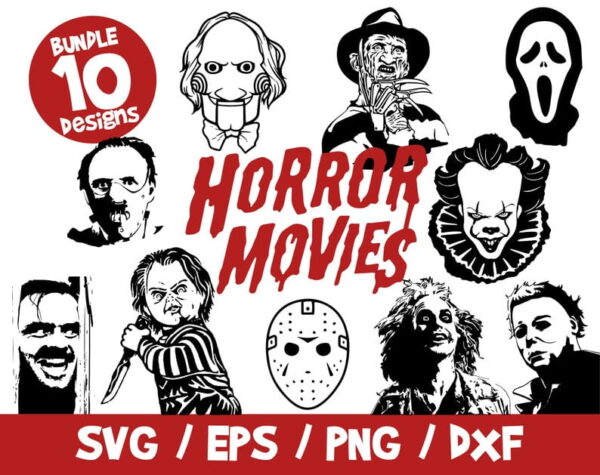 Halloween SVG, Horror Movies SVG, Halloween Bundle, Beetlejuice SVG, Chucky Svg, Hannibal Lecter, Jigsaw, Scream, Shining, Horror Vector
