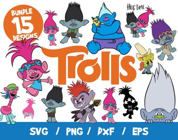 Trolls Bundle Vectors, Trolls Svg, Trolls Cricut, Trolls Cutting ...