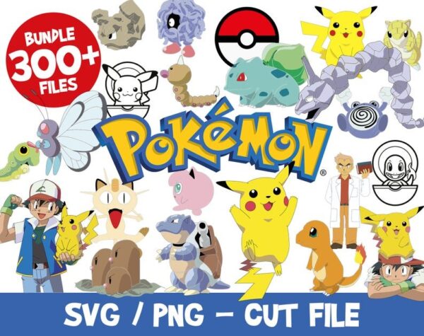 Pokemon Bundle, Pokemon Clipart, Pokemon SVG, Pokemon Cricut, Pokemon Silhouette, Cutting, Vector, Vinyl, Png, Pikachu Svg