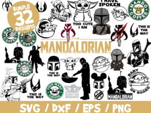 Mandalorian SVG Bundle, Mandalorian Bundle SVG, Star Wars SVG, Baby Yoda Cricut, Silhouette, Baby Yoda Svg, Vinyl File, Cut File