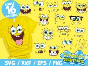 Spongebob Faces Bundle, Spongebob Digital Download ClipArt Graphic Wall Deco Vector SVG PNG DXF, Eps, Vinyl, Spongebob Svg, Spongebob Cricut