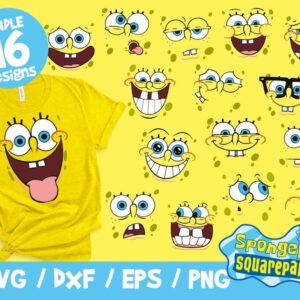 Spongebob Faces Bundle, Spongebob Digital Download ClipArt Graphic Wall Deco Vector SVG PNG DXF, Eps, Vinyl, Spongebob Svg, Spongebob Cricut