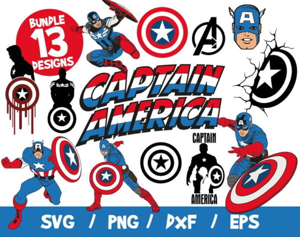 Captain America SVG Bundle, Captain America Vectors, Marvel Cricut, Cut File, Vinyl Clipart, Superhero, Avengers, Captain America Wall Decal