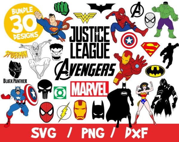 Superhero Bundle Vectors, Superhero Svg, Marvel Cricut, Superman Cut, Batman Vector, Vinyl, Clipart, Avengers, Ironman, Justice League Png