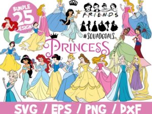 Disney Princess SVG Bundle, Disney Bundle SVG, Disney SVG, Princess Cricut, Princess Silhouette, Cinderella, Little Mermaid, Jasmin, Ariel