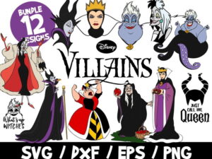 Disney Villains SVG Bundle, Halloween SVG, Villains Vector, Maleficent SVG, Cruella De Vil Svg, Ursula Svg, Evil Queen, What's Up Witches