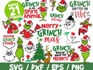 Grinch SVG Bundle, Christmas SVG, Merry Grinchmas, Resting Grinch Face, Grinch Cricut, Grinch T-Shirt, Christmas Vector Cut File Baby Grinch