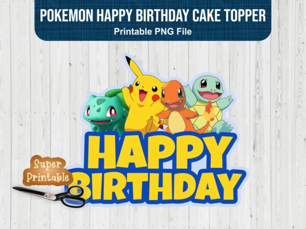 Pokemon Happy Birthday Cake Topper PNG