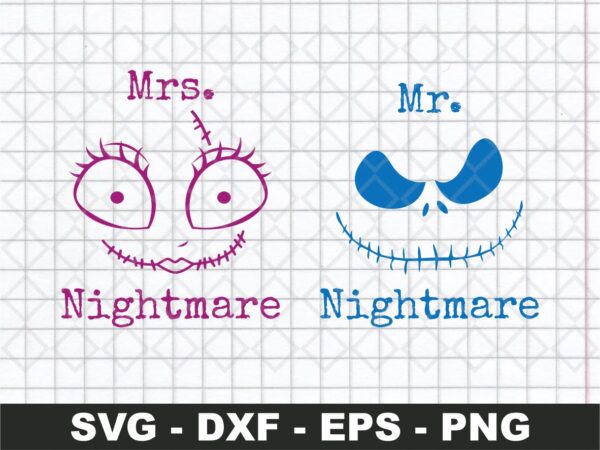 Jack and Sally SVG mr mrs nightmare clipart