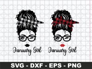 January Girl Svg, Messy Bun with Glasses Svg Eps Png Dxf