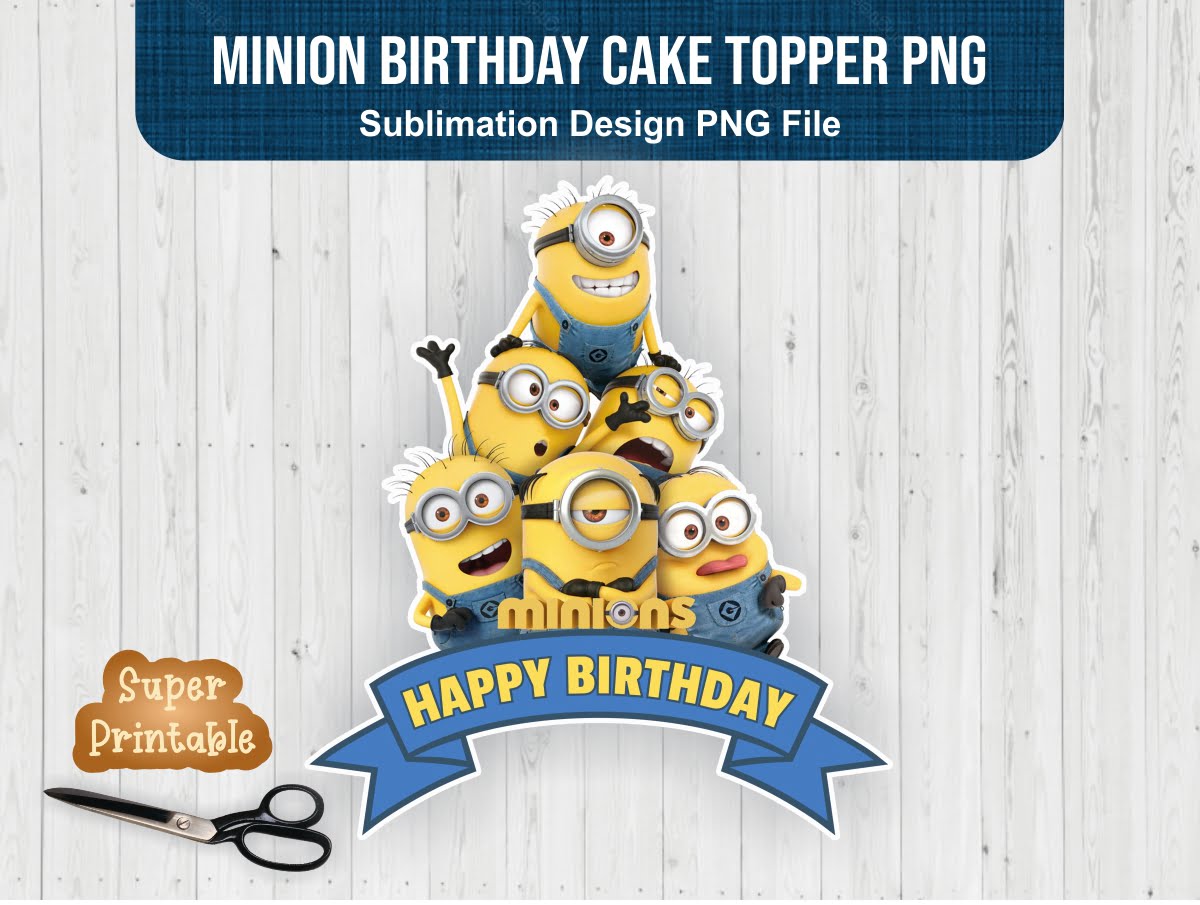Printed Minion Design Wood Happy Birthday Cake Topper - The Monita Store