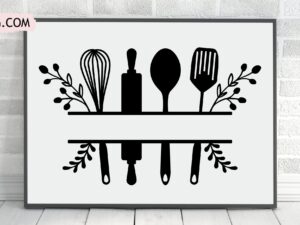 kitchen utensils svg, cooking equipment slip monogram svg clipart