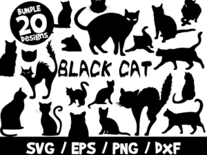 Black Cat SVG Bundle, Cats Halloween SVG, Halloween SVG, Halloween Decor, Black Cat Vector, Dxf, Cut File, Cricut, Cat Silhouette