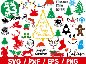 Christmas SVG Bundle, Merry Christmas SVG, Santa Claus SVG, Snowman Face Svg, Reindeer Svg, Santa Hat, Cousin Crew, Elf, Holly, I tried
