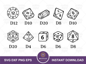 DnD Dice SVG Dungeons and Dragons d20 Dice Bundle PNG EPS DXF