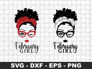 February Girl SVG, Woman With Glasses SVG , Girl With Bandana SVG