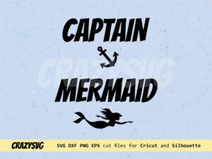 Her His Captain Mermaid Couple's Shirt Design Cut File, Vector and PNG