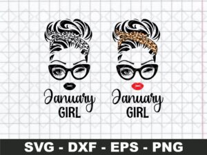 January Girl SVG, Woman With Glasses Svg, Girl With Leopard Bandana SVG Cut File