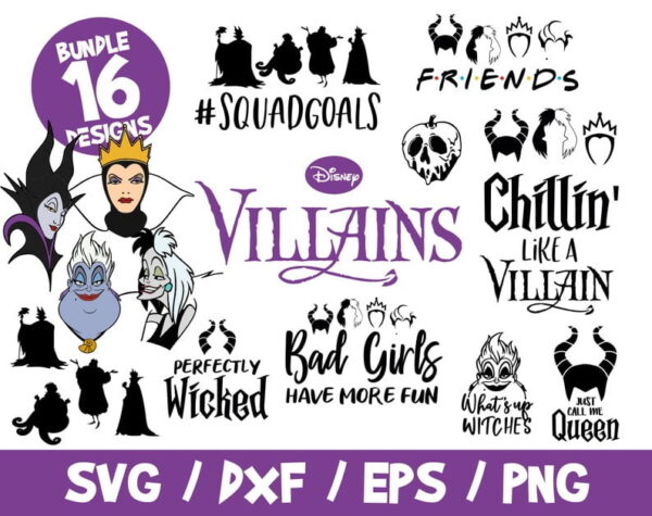 Disney Villains SVG Bundle, Halloween SVG, Cruella De Vil Svg, Ursula Svg, Evil Queen, What's Up Witches, Bad Girls, Chillin Like A Villain