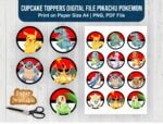 Cupcake Toppers Digital File Pikachu Pokemon