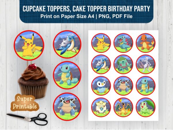 PNG INSTANT DOWNLOAD DIGITAL file Cupcake Toppers, Cake Topper Birthday Party