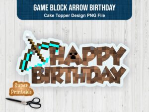 game block arrow birthday cake topper png file