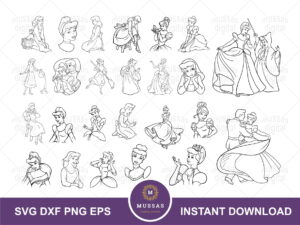 Cinderella Outline SVG Bundle Disney Clipart
