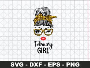 February Girl SVG, Messy Bun Leopard Bandana SVG