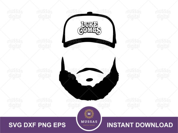 luke combs face svg with hat
