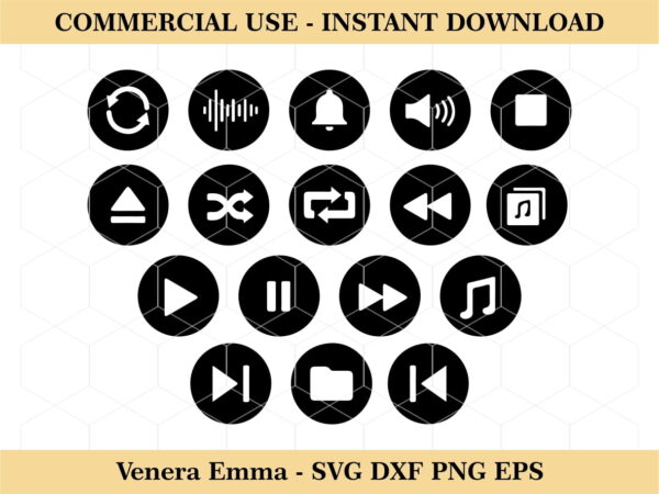 Audio Control Buttons, Music Player, Player Buttons SVG, DXF, PNG EPS