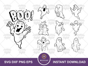 Ghost Halloween SVG Bundle, Boo DXF Vector PNG Transparent