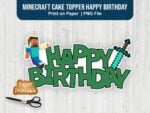 Minecraft Cake Topper PNG Happy Birthday Banner Printable