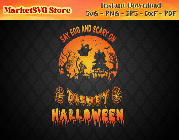 WTM 03 01 21 Vectorency Say Boo and Scary On Halloween PNG, Halloween PNG, Happy Halloween PNG, Desney PNG, Halloween Desney PNG