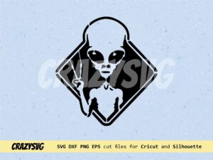 Alien Sign SVG, Alien with Peace Hand Clipart Vector