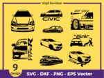 Civic Drift Racing Drag SVG Acura Civic vtec Stance Mugen type R spoon CRX Vector DXF