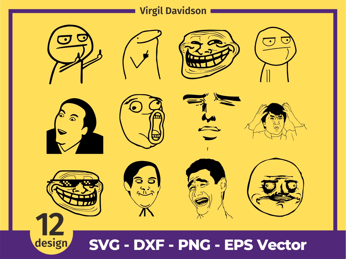 Cricut Memes Funny Dickbutt Troll Face SVG Like a boss grumpy cat
