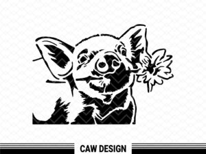 Cute Pigs SVG, Animal Farm Clipart, Pigs with Flower Image