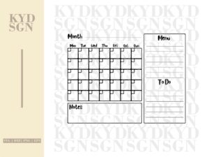 Monthly Calendar SVG, Calendar Cut File