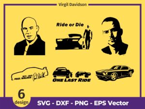 Paul Walker SVG, Dominic Toretto Brian 'O Conner JDM Skyline Charger EPS DXF PNG