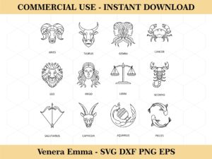Zodiac SVG Bundle, Astrology signs, Zodiac Symbol Icon Bundle