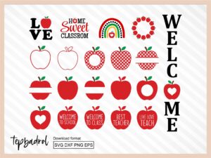 teacher apple silhouette svg, welcome, apple monogram, home sweet clasroom