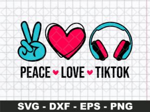 tiktok headphones logo, peace love tiktok svg