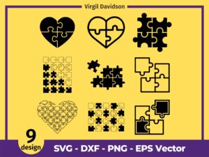 Autism Symbol Puzzle SVG, Jigsaw, Puzzle Pieces Bundle, Heart Puzzle