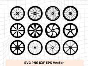Bicycle Wheel Silhouette SVG Bundle, Wheel Clipart Set Black PNG